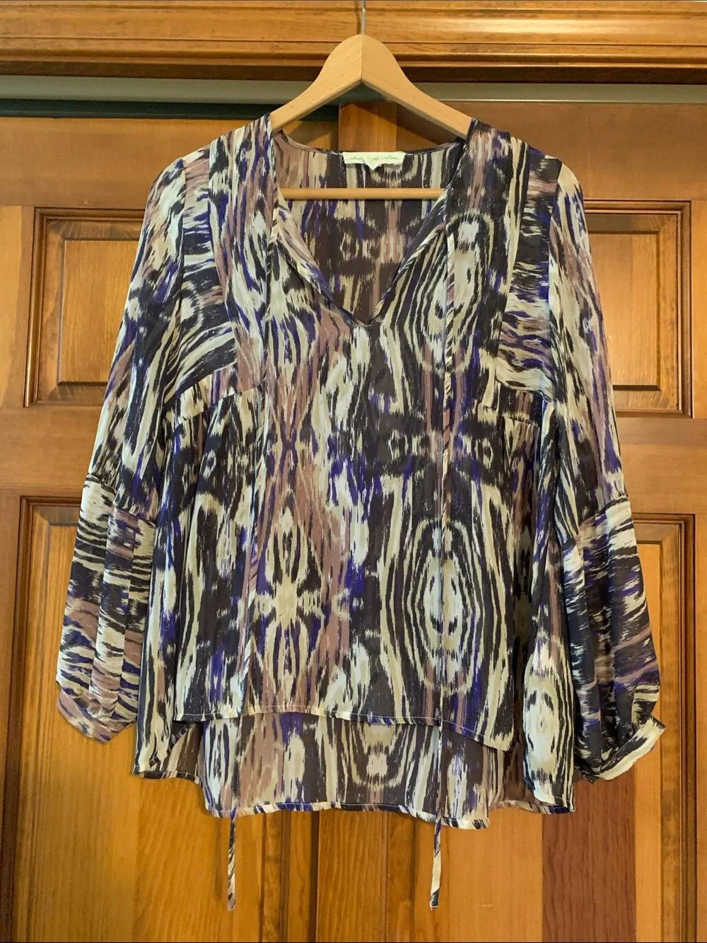 Anthropologie Staring at Stats Women’s Printed V-Neck Blouse